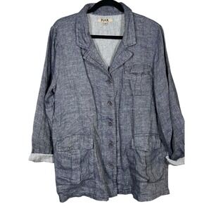 FLAX Linen Blue Gray Button Down Jacket Coat Pockets Women's Small Shacket‎